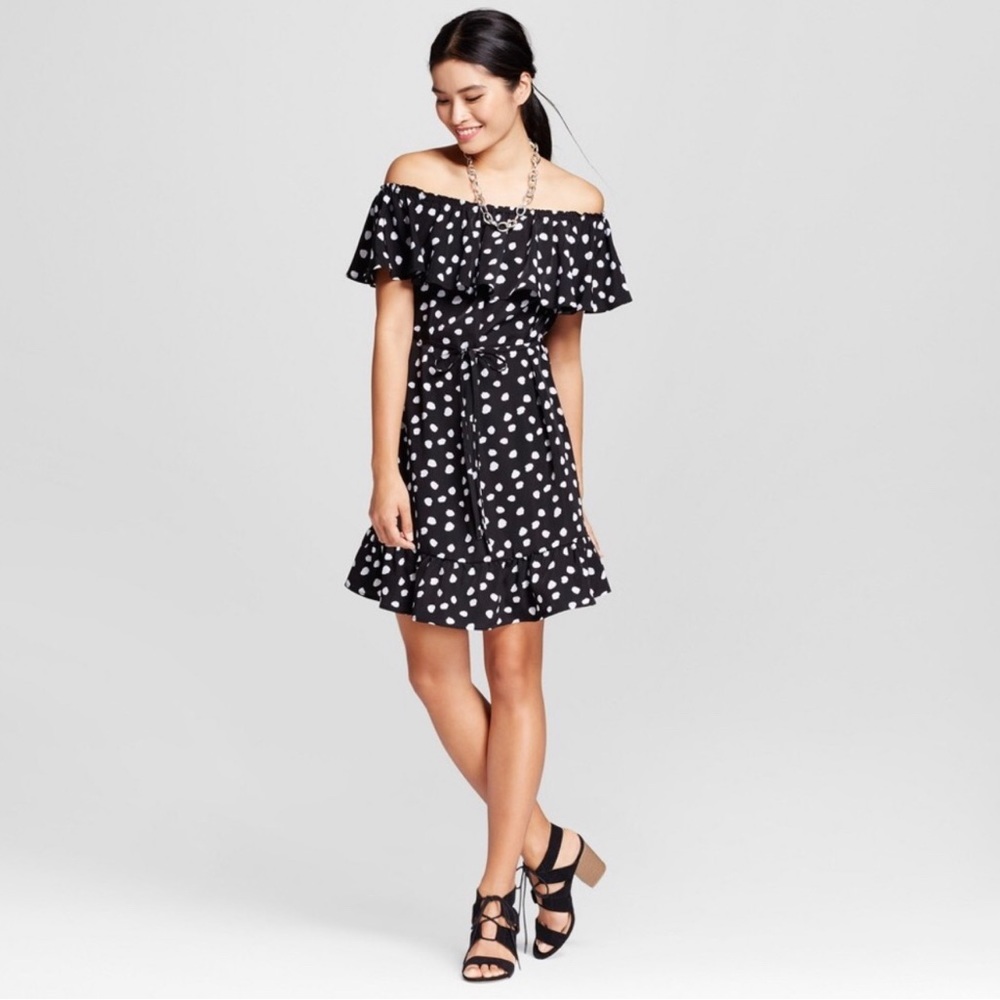 Merona black & white polka dot off shoulder short summer dress